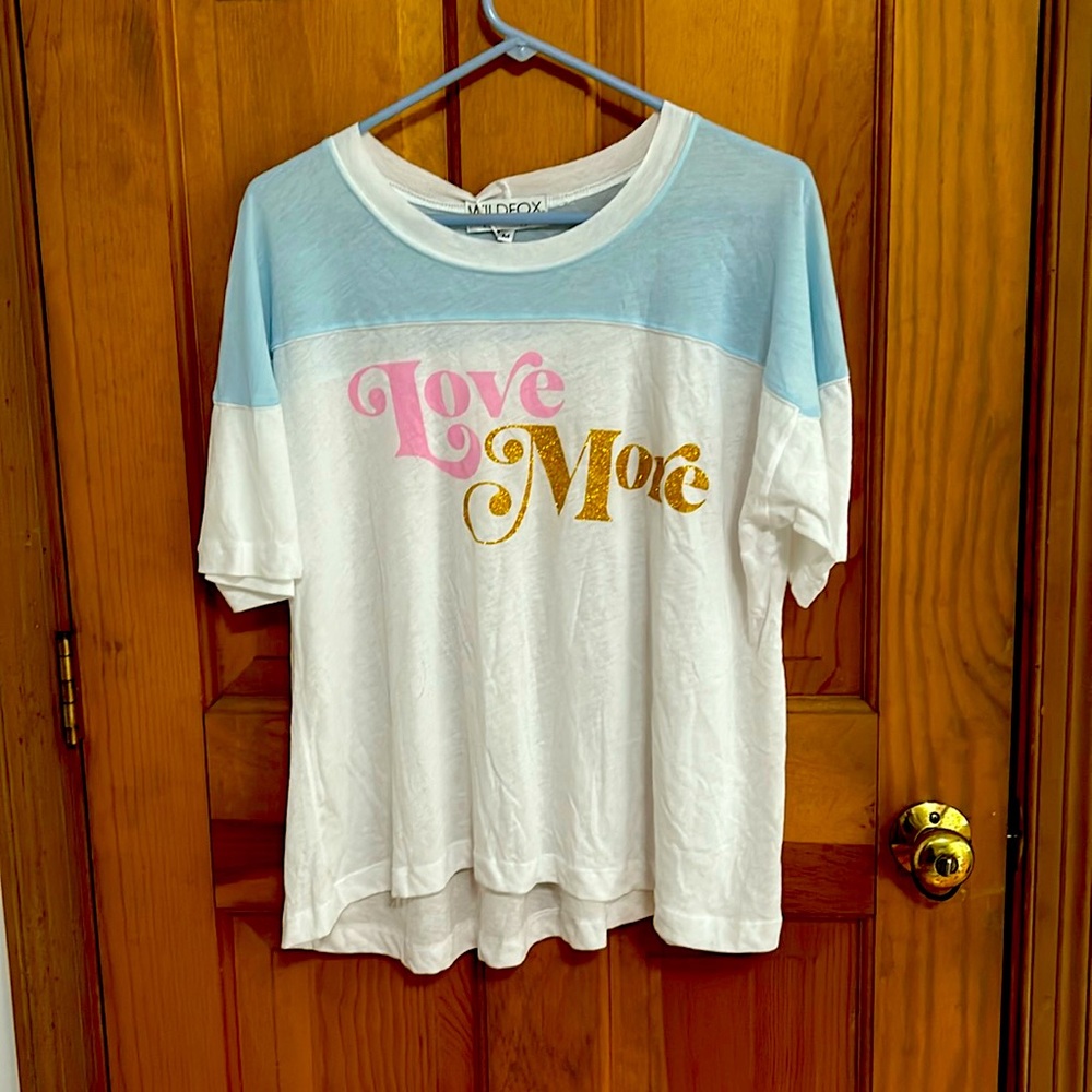 Wildfox Love More Colorblock Tee - White & Light Blue